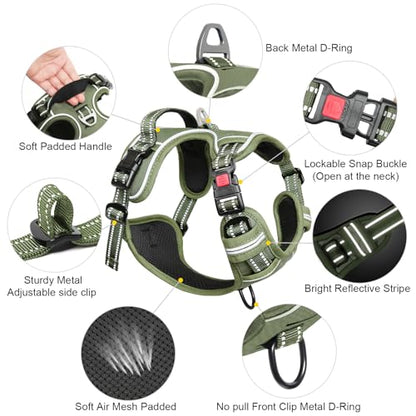 Timos Dog Harness Small Sized, No Pull Pet Harness with Neck Lockable Snap,No Choke Front Clip Dog Reflective Vest,Adjustable Metal Rings 3 Buckles,Easy Control Handle for Small Dogs Green S - color: Lock Green, size: Small (Pack of 1)