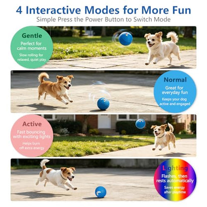 Interactive Dog Ball, Automatic Dog Toy, Vibrating Dog Ball with 4 Play Modes, Moving & Bouncing Ball for Dogs, Smart Self Rolling Dog Toy for Small Medium Dogs, USB-C Rechargeable, Blue - color: Blue