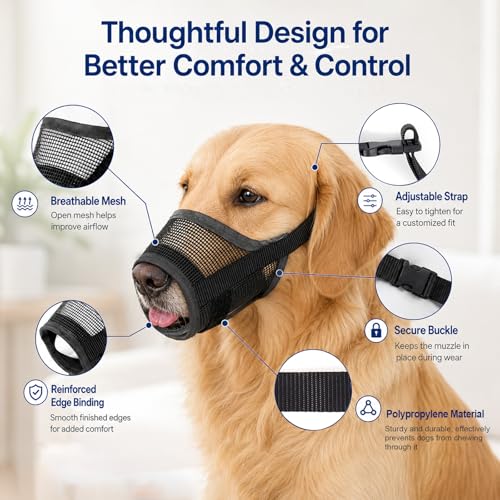 Soft Dog Muzzle for Small Medium Large Dogs, Dog Muzzle Comfortable Breathable Basket Muzzle for Dogs, Adjustable Muzzles for Dogs Anti-Biting Barking Chewing, Preventing Accidental Ingestion (L) - size: L