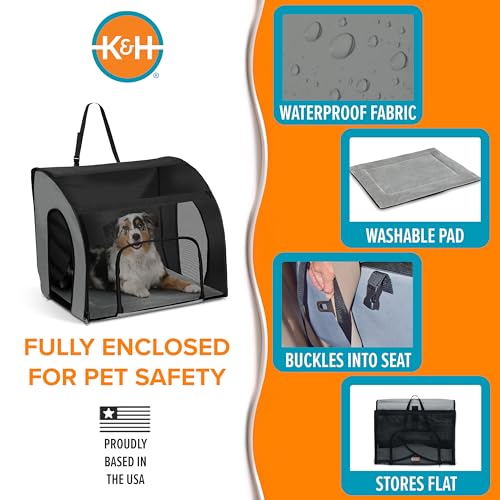 K&H Pet Products Enclosed Large Dog Car Seat, Travel Safety Carrier, Dog Travel Car Seat, Soft-Sided Covered Pet Carrier, Washable Pad, Multiple Entrances, Mesh Windows - Large 29.5 X 22 X 25.5in - size: 29.5"L x 22.0"W x 25.5"H