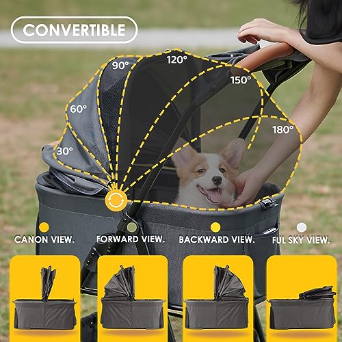 Zoosky 3 in 1 Pet Stroller with Removable Carrier, Folding Stroller for Small/Medium Dogs and Cats, Waterproof, All-Terrain, with Sun Shades, Car Seat - color: Dark Gray