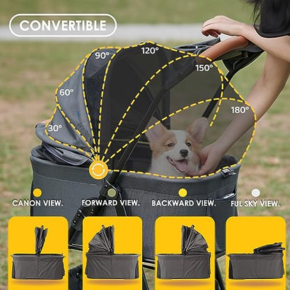 Zoosky 3 in 1 Pet Stroller with Removable Carrier, Folding Stroller for Small/Medium Dogs and Cats, Waterproof, All-Terrain, with Sun Shades, Car Seat - color: Dark Gray