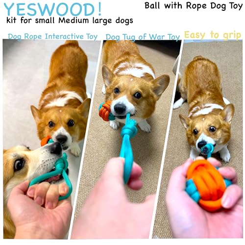 YESWOOD! Tug of War Dog Toy Small Breed,Dog Rope Ball with Two Loop Handles,4-Pack Rope with Ball Attached for Small and Medium Breed 0-80 Pounds,Puppy Interactive Toy