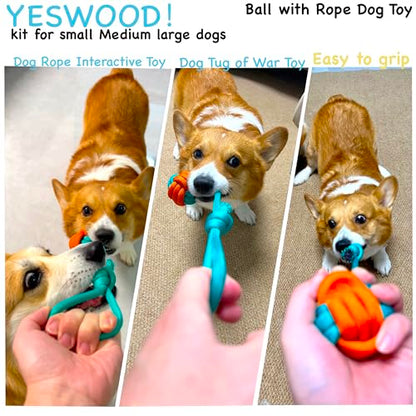 YESWOOD! Tug of War Dog Toy Small Breed,Dog Rope Ball with Two Loop Handles,4-Pack Rope with Ball Attached for Small and Medium Breed 0-80 Pounds,Puppy Interactive Toy