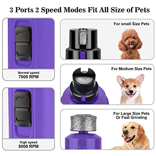 BOUSNIC Dog Nail Grinder with 2 LED Light - Super Quiet Pet Nail Grinder Powerful 2-Speed Electric Dog Nail Trimmer File Toenail Grinder for Puppy Small Medium Large Breed Dogs & Cats (Purple) - color: Purple