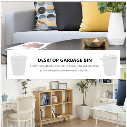 VOSAREA Small Mini Trash Can with Lid Stainless Steel Small Tiny Mini Trash Bin Can Desktop Waster Basket Outdoor Dog Poop Garbage Can Farmhouse Retro Metal Waste Bin for Bathroom Bedroom Garden Yard - color: White