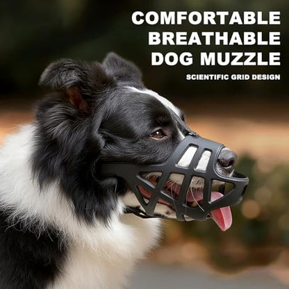 Breathable Basket Dog Muzzle - Adjustable for Small to X-Large Dogs, Allows Panting & Drinking, Safe for Training, Grooming & Vet Visits (Black)