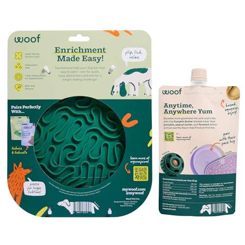 WOOF FlipMat Easy-to-Clean Lick Mat for Dogs + LickWells Pumpkin Butter - Dog Lick Mat Spread and Meal Topper for the FlipMat and LickMat