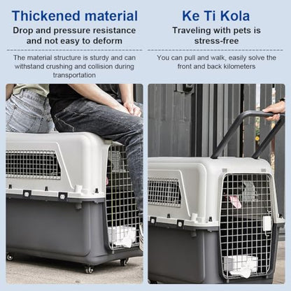 Large Travel Dog Crate Airline Approved, Hard-Sided Pet Kennel with Removable Wheels, for Large Dogs Car SUV Truck, Travel and Home (33.1" L x 21.6" W x 25.2" H)