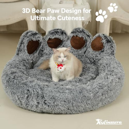 Round Plush Calming Donut Dog & Cat Bed | Calming Design, Donut Shape - color: Grey, size: XX-Large