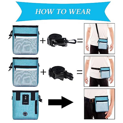 STMK Dog Treat Pouch Dog Clicker Training Kit, Dog Training Treat Pouch Dog Clicker for Training, 3 Ways to Wear Easily Carries Treat Pouches for Pet Training (Black and Light Blue) - color: Black and Light Blue