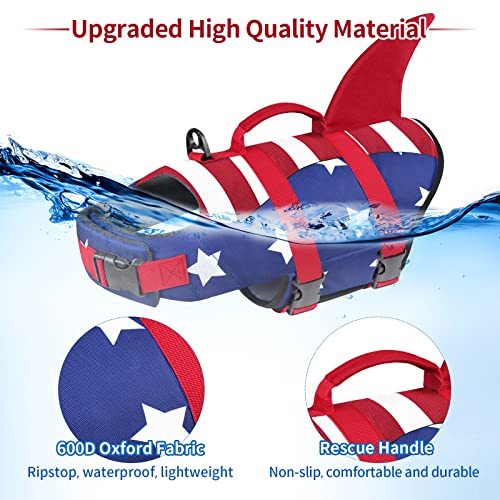 Malier Dog Life Jacket, Ripstop American Flag Vest for Swimming Boating, Puppy Shark Jacket with High Buoyancy Swimsuit Small Medium and Large Dogs (Large, Red & Dark Blue) - color: Red & Dark blue, size: Large