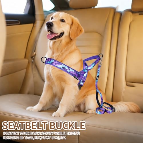 No Pull Dog Harness and Leash Set-Vest Harness with Handle&5FT Dog Leash with Car Seatbelt Clip,Breathable Mesh&Quick Fit Dog Harness Easy for Medium Large Dogs Training Walking(Camo Purple,S) - color: No Reflective-Camo Purple, size: S:Belly Chest-19.2''