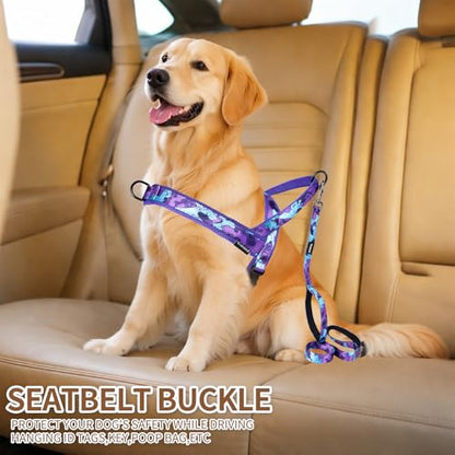 No Pull Dog Harness and Leash Set-Vest Harness with Handle&5FT Dog Leash with Car Seatbelt Clip,Breathable Mesh&Quick Fit Dog Harness Easy for Medium Large Dogs Training Walking(Camo Purple,S) - color: No Reflective-Camo Purple, size: S:Belly Chest-19.2''