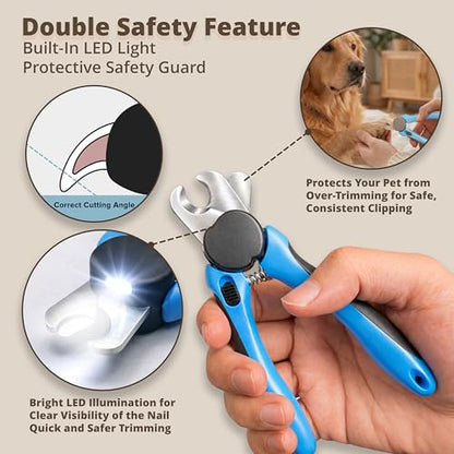 LED Dog Nail Clipper with Light & Safety Guard, Professional Pet Nail Trimmer with Quick Sensor, Extra Sharp for Thick Nails, for Large & Small Dogs and Cats (Medium-Large, with LED)