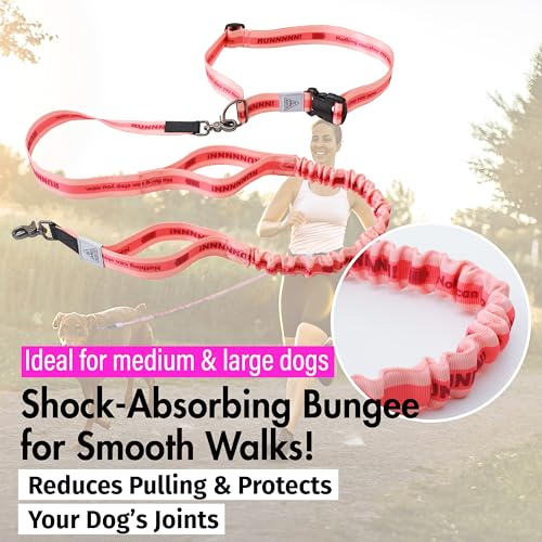 Hands Free Dog Leash with Waist Belt Lifetime Replacement, Dual Handle Bungee Leash for Running, Jogging, Hiking and Walking, for Medium and Large Dogs 5118 - color: Pink