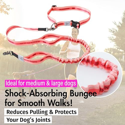 Hands Free Dog Leash with Waist Belt Lifetime Replacement, Dual Handle Bungee Leash for Running, Jogging, Hiking and Walking, for Medium and Large Dogs 5118 - color: Pink