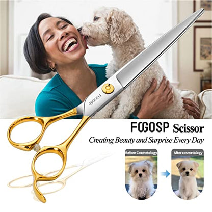 Professional Dog Grooming Scissors Straight 7" Pet Grooming Shears for Cutting Small Dogs Cat Thick Hair Japan 440C Stainless Steel Right Handed(7 in Straight, Gold) - size: 7 inch, style: Straight