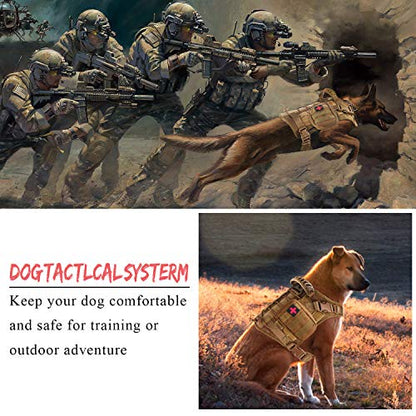 Tactical Service Dog Vest Harness for Medium Large Dog, Military K9 Training Dog Vest with Molle & Loop Panels Adjustable Tactical Harnesses with Handle (M, Khaki) - color: Khaki, size: Medium (Pack of 1)