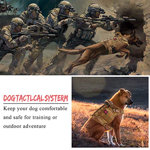 Tactical Service Dog Vest Harness for Medium Large Dog, Military K9 Training Dog Vest with Molle System Adjustable Tactical German Shepherd Harnesses with Handle - color: Khaki, size: Large (Pack of 1)