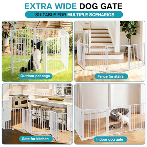 Snagle Paw Extra Wide Dog Gate,Free Standing Dog Fence with Door, Up to 156 Inch Wide Pet Gate with Support Feet for Stairs, Hallways, Doorways, Yard (White, 6 Panels) - size: Up to 156" W, 6 Panels, White