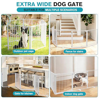 Snagle Paw Extra Wide Dog Gate,Free Standing Dog Fence with Door, Up to 156 Inch Wide Pet Gate with Support Feet for Stairs, Hallways, Doorways, Yard (White, 6 Panels) - size: Up to 156" W, 6 Panels, White