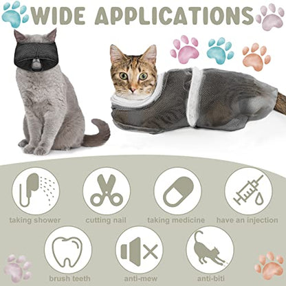 9 Pcs Cat Bathing Bag Set Cat Shower Bag Anti Bite and Scratch for Pet Grooming Washing Brush Comb Muzzle Nail Clipper Nail File Tick Tool(Blue, Gray) - color: Blue, Gray