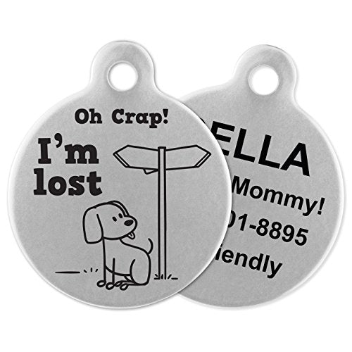 If It Barks - Engraved Pet ID Tags for Dogs - Personalized Stainless Steel Identification Tags - Custom Name Tag Attachment - Made in USA, Oh Crap! I'm Lost - color: I'm Lost