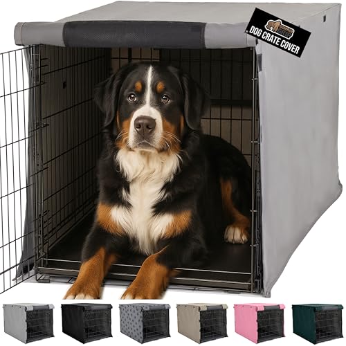 GORILLA GRIP Dog Crate Covers Compatible with Amazon Basics Dog Crates, All Sides Open, Privacy Cover Fits 48" Wire Kennel, Breathable Mesh Windows, Light Reducing Puppy Training Cage Topper, Gray - color: Gray, size: 48" X 30" X 33"