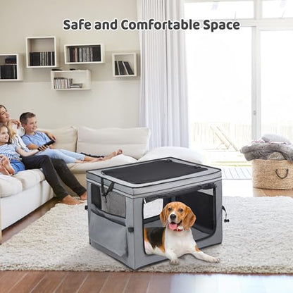 MEGHNA Dog Crate Portable Collapsible Lightweight Soft Sided Folding Travel Dog Kennel Double Door Collapsible 620D Oxford Fabric Cage (Grey, Medium) - size: Medium