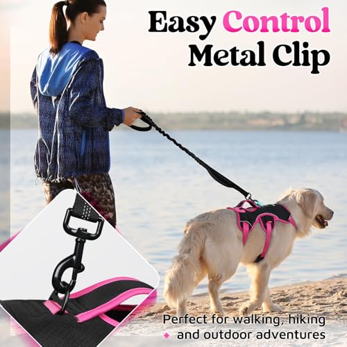 rabbitgoo Escape Proof Dog Harness Medium, Soft Padded Full Body Pet Harness, Reflective Adjustable No Pull Vest with Lift Handle and Leash Clip for Walking Hiking Training, Pink & Black, M - color: Pink & Black, size: Medium (Pack of 1)