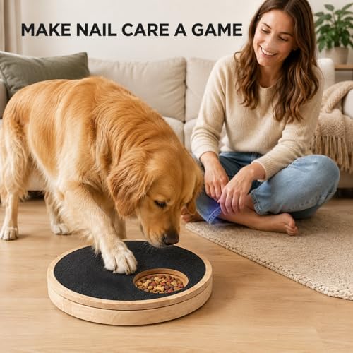 Dog Nail Scratch Board with Treat Drawer,Round Solid Wood Dog Scratch Pad, Stress-Free Nail File Board Alternative to Clippers & Grinders for Small Medium Large Dogs - size: Round