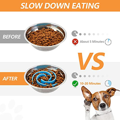 Slow Feeder Dog Bowls Insert, Animire Soft Silicone Slow Eating Dog Food Bowl for Small, Medium and Large Dogs, Compatible with Regular and Elevated Bowls - color: Blue, size: S