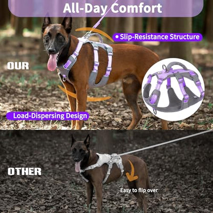 Huntboo Reflective Dog Harness with Handle, Escape Proof, No Slip, Breathable, Lightweight,Adjustable Lift Harness for Small, Medium,and Large Dogs Walking,Training,and Running Gear(Lavender Purple,L) - color: Lavender Purple, size: Large (Pack of 1)