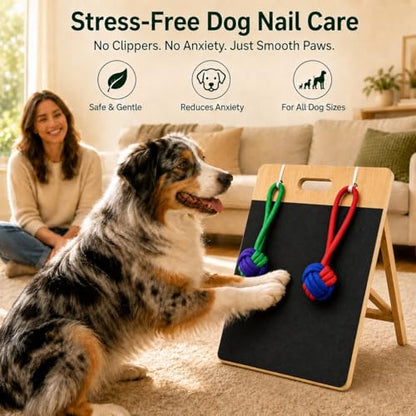Dog Scratch Board for Nails – Bamboo Dog Nail File Board with Replaceable Sandpaper, Rope Toys, Stress-Free Natural Dog Nail Care Alternative for Anxious, Rescue & Clipper-Shy Dogs