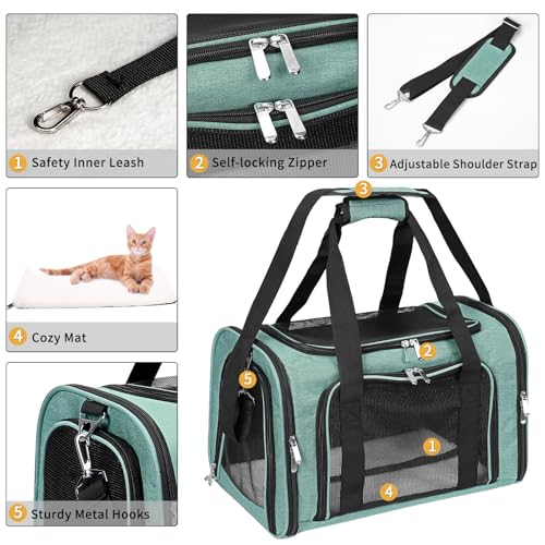 Soft-Sided Cat/Dog/Pet Carrier, Collapsible Pets Travel Carriers for Big Cats/Small Dogs with Shoulder Strap & Removable Mat, Mesh Puppy Carry Bag, Up to 25 Lbs (Turquoise) - color: Turquoise, size: 20"L x 13"W x 13"H