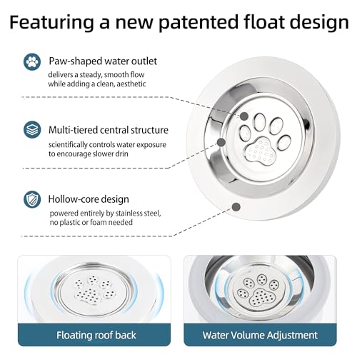 3L/0.8 Gallon No Spill Water Bowl for Dogs, Double-Wall Stainless Steel Slow Water Dog Bowls, Splash-Proof Vacuum Float, Dishwasher Safe for Large Medium Dogs