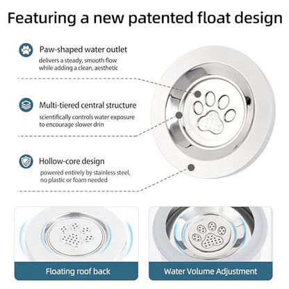 3L/0.8 Gallon No Spill Water Bowl for Dogs, Double-Wall Stainless Steel Slow Water Dog Bowls, Splash-Proof Vacuum Float, Dishwasher Safe for Large Medium Dogs