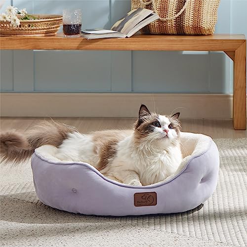 Bedsure Dog Beds for Small Dogs - Round Cat Beds for Indoor Cats, Washable Pet Bed for Puppy and Kitten with Slip-Resistant Bottom, 20 Inches, Misty Lilac | Azure Lilac Soft plush pet bed,dog beds for small dogs for puppy and kittens,Anti-Slip bottom,easy