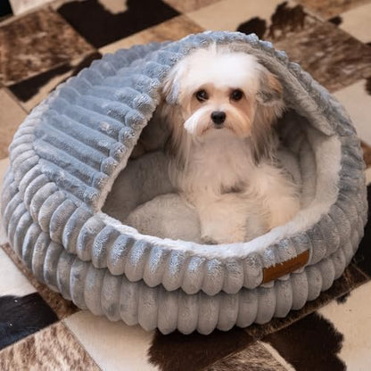CHEERPALS Cat Cave Bed for Indoor Cats, Washable Covered Cat Bed Hooded Kitty Bed Soft Fluffy Pet Bed for Puppy and Small Dog(Dark Blue) - color: Dark Blue
