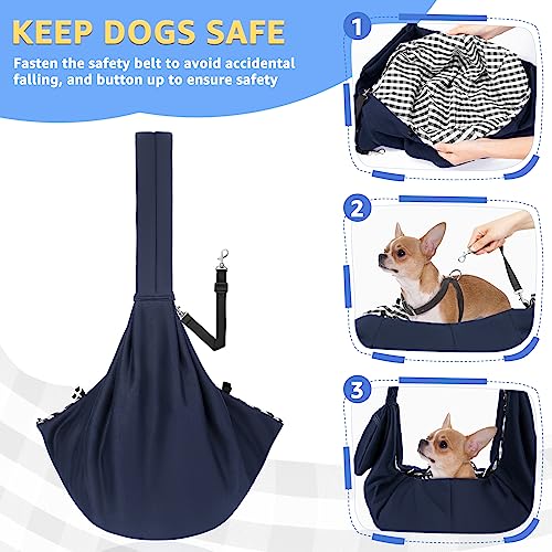SlowTon Dog Carrier Sling - Thick Padded Shoulder Strap Adjustable Dog Carriers for Small Dogs, Puppy Carrier Purse for Pet Cat with Front Zipper Pocket Safety Belt Machine Washable (DBL, M) - color: F-Navy Knitted Fabric
