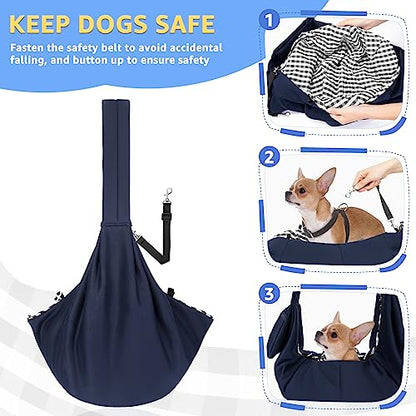 SlowTon Dog Carrier Sling - Thick Padded Shoulder Strap Adjustable Dog Carriers for Small Dogs, Puppy Carrier Purse for Pet Cat with Front Zipper Pocket Safety Belt Machine Washable (DBL, M) - color: F-Navy Knitted Fabric