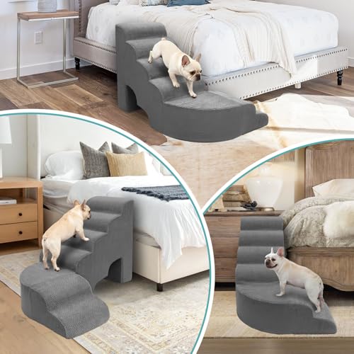 Dog Stairs for High Bed, Dogs Stairs for Small Dog, 6 Tiers Steps for Dogs to Get on Beds, 30 inches L Shape Pet Step Ramps for Old Cats, Injured Pets and Small Puppy