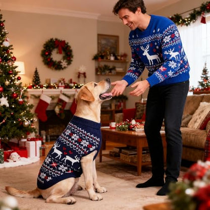 KOOLTAIL Christmas Dog Sweater, Cold Weather Pullover Classic Knitwear, Reindeer Snowflake Pattern Thick Warm Winter Pet Clothes, Cable Knit Sweaters for Small Medium Large Dogs Boy Girl, Navy Blue XL - color: Navy Blue, size: X-Large