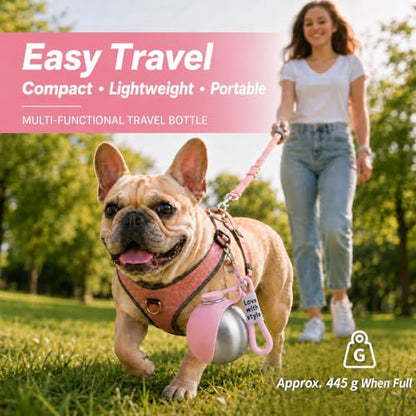 Portable Dog Water Bottle, 10 oz Stainless Steel Pet Travel Dispenser with Silicone Foldable Bowl, Leak Proof Tumbler, Dog Walking Accessories for Hiking and Small Pets (Pink) - color: Pink