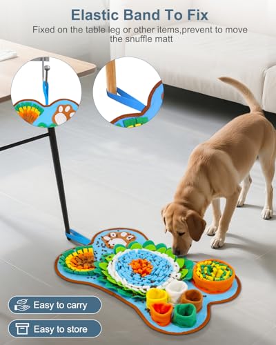 Snuffle Mat for Dogs 25x17in Slow Feeder Squeaker Washable | Snuffle mat for puppies, cats, rabbits. Mental stimulation toy, built-in squeaker, machine washable, blue
