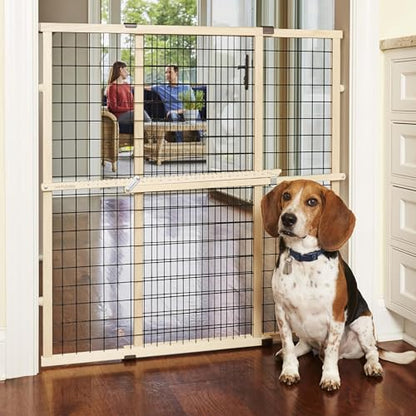 MYPET Wire Mesh Dog Gate: 29.5"-40" Wide, Pressure Mounted with No Tools; Expandable, Durable Pet Gates for Doors and Hallways, 37" Tall, Made with Sustainable Hardwood - size: 29.5"-48" Wide, 37" Tall