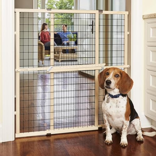 MYPET Wire Mesh Dog Gate: 29.5"-40" Wide, Pressure Mounted with No Tools; Expandable, Durable Pet Gates for Doors and Hallways, 37" Tall, Made with Sustainable Hardwood - size: 29.5"-48" Wide, 37" Tall