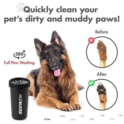 Dexas MudBuster Large Dog Paw Cleaner, Matte Black, Fits 2.5"-3.5" Wide Paws, Gentle Silicone Bristles for Quick, Easy Cleaning - color: Matte Black, size: Large without Lid