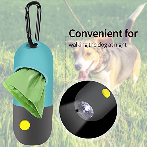 2 Pack Dog Poop Bag Dispenser with Built-in LED Flashlight, Pet Waste Bag Holder for Leash with Carabiner Clip for Lead Leash, 2 Rolls Leak-proof Doggy Waste Bags for Dog Walking, Blue,Eliamo - color: Blue